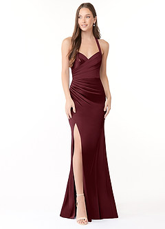 Azazie Emeria Robes de demoiselle d'honneur Robe Sirène en Satin extensible Plissée Cabernet image1