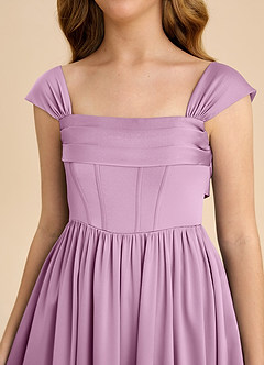 Azazie Hattie Junior Abito A-Line in Raso Elasticizzato Plissettato Glicine image9