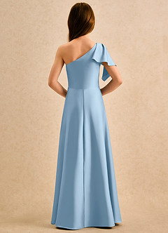 Azazie Jazzy Girls Formal Flower Girl Dresses Powder Blue A-Line One Shoulder Stretch Satin Dress image2
