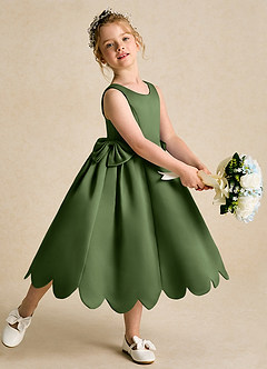 Azazie Macaroon Blumenmädchenkleider Ballkleid Schleifen Matte Satin Kleid Olivgrün image1