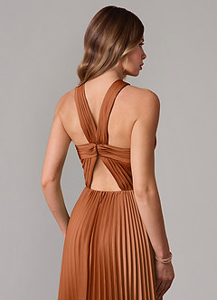 Azazie Afra Bridesmaid Dresses Copper A-Line Pleated Stretch Satin Dress image6