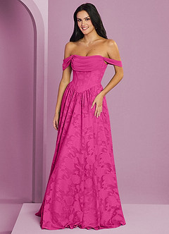 Barbie ♥ Azazie Bridesmaid Dresses Barbie Pink A-Line Off the Shoulder Floral Burnout Convertible Dress image6
