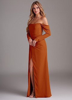 Azazie Hallie Bridesmaid Dresses Paprika Mermaid Long Sleeve Chiffon Dress image3