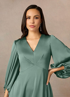 Azazie Luna Mère de la mariée Robes Robe Trapèze en Satin extensible Plissée Eucalyptus image3