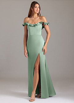 Azazie Callie Bridesmaid Dresses Agave A-Line Ruched Stretch Satin Convertible Dress image5