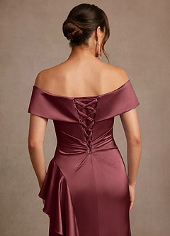 Azazie Kirsty Mother of the Bride Dresses Merlot Sheath Off the Shoulder Stretch Satin Dress image7