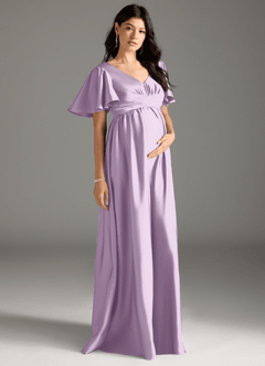 Azazie Verna Maternity Bridesmaid Dresses A-Line Ruched Stretch Satin Floor-Length Dress image5