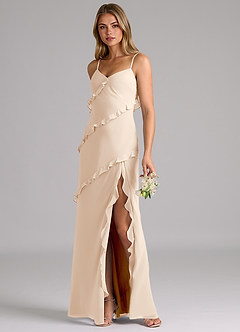 Azazie Nancie Brautjungfernkleider Meerjungfrau-Linie Gestreift Chiffon Kleid Alabaster Weiß image3