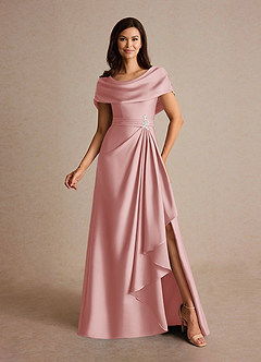 Azazie Branford Mother of the Bride Dresses Powder Pink A-Line Pleated Stretch Satin Dress image1