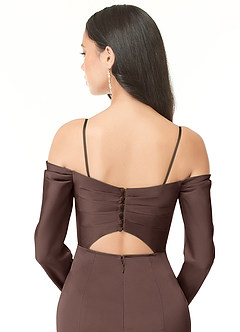 Azazie Hallie Abiti da Damigella Abito Convertibile Sirena in Raso Elasticizzato Manica lunga con spalle scoperte Ganache image7