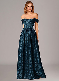 Azazie Hazel Vestidos de madrinha de casamento Vestido Azul Marinho de Esgotamento Floral de Linha A com Espartilho image3