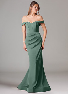 Azazie Everly Bridesmaid Dresses Eucalyptus Mermaid Off the Shoulder Stretch Satin Convertible Dress image3