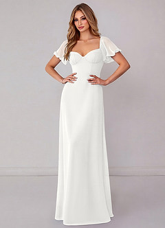 Azazie Fatima Brautjungfernkleider A-Linie mit Taschen Chiffon Kleid Weiß image2