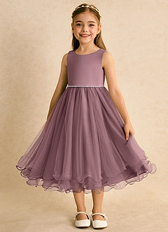 Azazie Lass Flower Girl Dresses Vintage Mauve A-Line Bow Tulle Dress image5