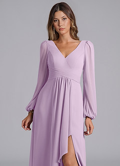 Azazie Liah Jurken voor bruidsmeisjes Jurk van Chiffon met A-Lijn Lange mouw Frosted Lila image7