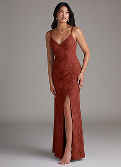 Azazie Leo Robes de demoiselle d'honneur Robe Fourreau en Blumen-Burnout Plissée Terracotta image3