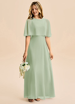 Azazie Maris Junior Robe Trapèze en Mousseline de soie Vert Sauge image6