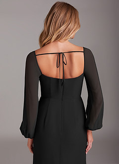Azazie Charissa Bridesmaid Dresses Black Sheath Long Sleeve Chiffon Dress image2