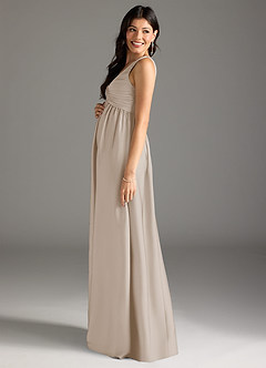 Azazie Yetta Maternity Bridesmaid Dresses A-Line Pleated Stretch Satin Floor-Length Dress image4