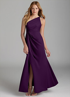 Azazie Mika Junior Robe Trapèze en Satin extensible Plissée Grain De Raisin image1