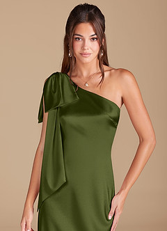 Azazie Capri Brautjungfernkleider Etui One-Shoulder Metallischer Satin Kleid Olivgrün image5