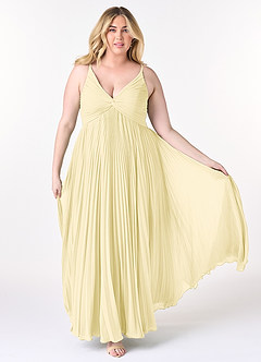 Azazie Raychelle Bridesmaid Dresses Lemon Sorbet A-Line V-Neck Chiffon Dress image8