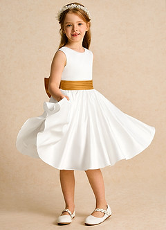 Azazie Sosie Flower Girl Dresses Ivory Butterscotch A-Line Pleated Matte Satin Dress image5