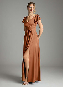 Azazie Omari Bridesmaid Dresses Copper A-Line Stretch Satin Dress image4