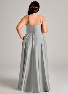 Azazie Shaude Bridesmaid Dresses Silver A-Line Pleated Stretch Satin Dress image13