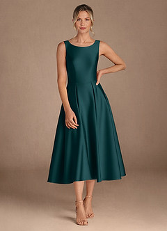 Azazie Fulton Mother of the Bride Dresses Pine A-Line Pleated Stretch Satin Dress image4