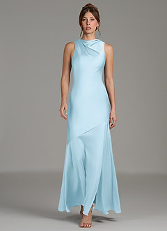 Azazie Kiara Robes de demoiselle d'honneur Robe Sirène en Satin extensible Plissée Bleu Ciel image5