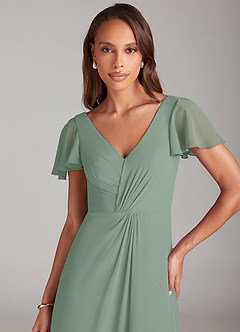 Azazie Soren Bridesmaid Dresses Silver Sage A-Line Ruched Chiffon Dress image6
