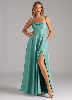 Azazie Elle Brautjungfernkleider A-Linie Plissee Stretch-Satin Kleid Aqua image3