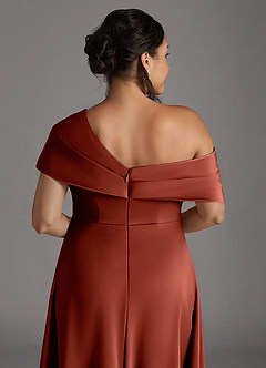 Azazie Milton Mother of the Bride Dresses Terracotta A-Line Pleated Stretch Satin Dress image10