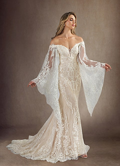 Azazie Memphis Robes de mariée Robe Sirène en Dentelle Paillettes col V Diamant Nude image3