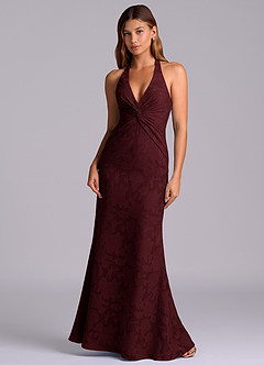 Azazie Valerie Jurken voor bruidsmeisjes Jurk van Bloemen Burn-out met Zeemeermin Geplooid Cabernet image3