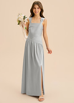 Azazie Dotty Junior A-Linie Plissee Stretch-Satin Kleid Silber image4