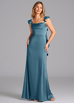 Azazie Adi Robes de demoiselle d'honneur Robe Trapèze en Satin extensible Plissée Bermude image4