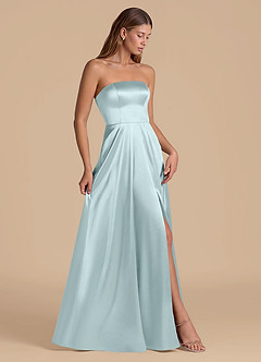 Azazie Wren 신부 들러리 드레스 A라인 스트랩리스 메탈릭 새틴 바닥 길이 드레스 image7