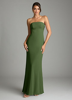 Azazie Saylor Brudtärnklänningar Klä av Sjöjungfru i Chiffong Axelbandslös Oliv image3