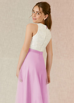 Azazie Albertine Junior Candy Pink A-Line Lace Chiffon Dress image6
