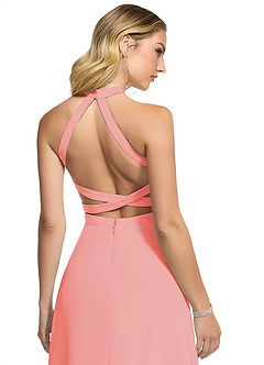 Azazie Clarice Abiti da Damigella Abito A-Line in Chiffon con Scollo Halter Corallo image5
