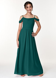 Azazie Alivia Junior Peacock A-Line Off the Shoulder Chiffon Dress image1