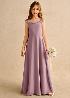 Azazie Puppy Girls Formal Blumenmädchenkleider A-Linie Plissee Chiffon Kleid Altrosa image5