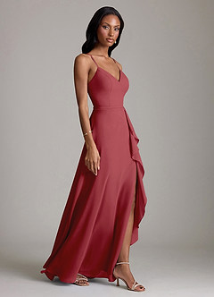 Azazie Naeem Vestidos de damas de honor Vestido de Granada de Gasa de Corte en A con Cuello en V fruncido image4