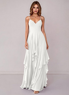 Azazie Zaina Brautjungfernkleider A-Linie Chiffon Kleid Weiß image4