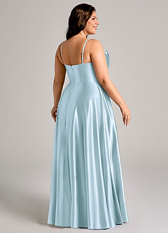 Azazie Elle Bridesmaid Dresses Sky Blue A-Line with Pockets Metallic Satin Dress image5