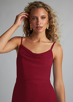 Azazie Summer Bridesmaid Dresses Burgundy Mermaid Scoop Cowl Chiffon Dress image5