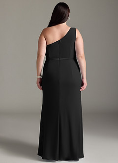 Azazie Liza Vestidos de damas de honor Vestido de Negro de Gasa de Corte Sirena con Hombro unilateral image7