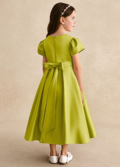 Azazie Princess Robe Demoiselle D'honneur Fillette Robe Trapèze en Mat Satiné Plissée Citronnelle image2